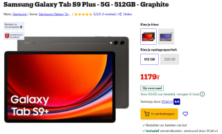 Samsung Galaxy Tab S9 Plus - 5G - 512GB - Graphite voor €1.179 bij Bol