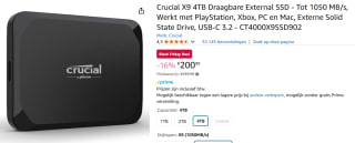 Crucial X9 4TB draagbare SSD voor €200,99 bij Amazon