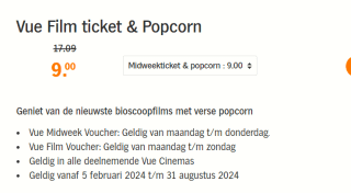 Vue Film ticket & Popcorn voor €9 bij de AH