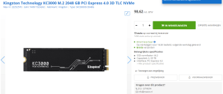 Kingston SSD KC3000 2TB voor €98,62