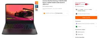 Portatil Lenovo IdeaPad Gaming 3 15ACH6 AMD Ryzen 5 5500H/16GB/512GB SSD/RTX 2050/15.6" por 599€
