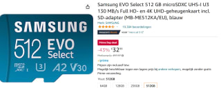 Samsung EVO Select 512 GB microSDXC voor €32,99 bij Amazon.nl