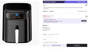 Freidora de aire sin aceite digital 7L pantalla LED táctil por 42.5€ (Cuenta Nueva 30.5€)