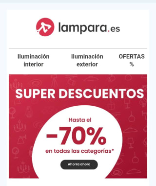 Hasta el -70% de Descuento en Lámpara.
