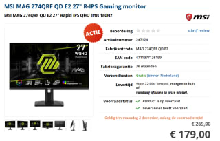 MSI MAG 274QRF-QD E2 27" Quad HD 180Hz IPS Gaming monitor voor €179 bij Informatique