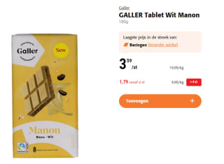 Galler witte Manon chocolade 180 g voor €1,79 vanaf 4 stuks bij Colruyt