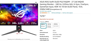 ASUS ROG SWIFT PG27AQDM - OLED Gaming monitor voor €599 bij Amazon