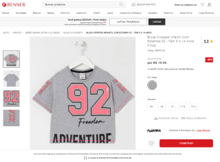 Blusa Infantil, modelo Cropped Fuzarka - R$ 15,90