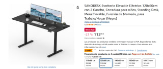 SANODESK Escritorio Elevable Eléctrico 120x60cm con 2 Gancho por 92€