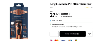 King C. Gillette Baardtrimmer PRO voor mannen voor €27,60 bij de Etos