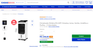 Climatizador de Ar da Britânia, modelo Vírus Protect - R$ 249