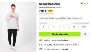 Sudadera con Capucha de Hombre Nasa por 7.99€