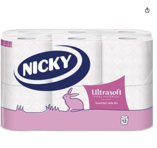 Nicky Ultrasoft Papel Higiénico 12 Rollos 140 Hojas de 2 Capas por 2,45€