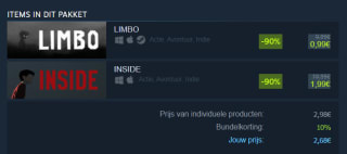 INSIDE + LIMBO bundel voor €2,68 via Steam