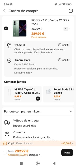 Xiaomi POCO X7 Pro de 12GB/256GB por 289,99€