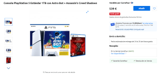 Consola PlayStation 5 Estándar 1TB con Astro Bot + Assassin's Creed Shadows por 539€