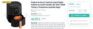 Freidora aire de 5 litros con 1500W por solo 41,99€ y de 7 litros por 54,99€