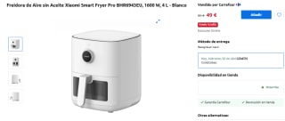 Freidora de Aire sin Aceite Xiaomi Smart Fryer Pro BHR6943EU, 1600 W, 4 L por 49€