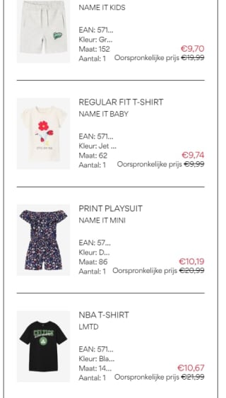 5 items in de sale tot 50% voor €50 bij NAME IT