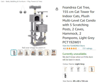 Buy Amazon's Feandrea cat multi-level tree house tower for £34.99