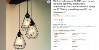 EGLO pendelarmatuur TARBES zwart vintage, 3 lampen E27 voor €36,99 bij Amazon.nl