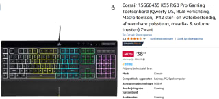 Corsair K55 RGB PRO Gaming toetsenbord voor €38,83 bij Amazon