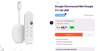 Google Chromecast met Google TV - 4K HDR - Wit voor €49,95 bij Ibood