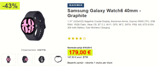 Samsung Galaxy Watch6, 40mm, Bluetooth (Grafiet) voor €179 bij Proshop