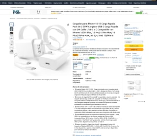 Pack 2 cargadores USB C 20W OMBROA con 2 cables USB-C a C de 2 metros compatible con iPhone a solo 8,99€