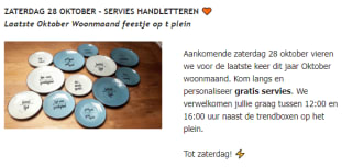 Gratis workshop: handlettering van borden bij Meubelplein Ekkersrijt nabij Eindhoven 28 oktober