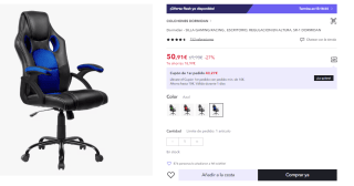 Silla Gaming con regulación en Altura, Racing SR-1 por 50.91€ (Cuenta Nueva 40.91€)