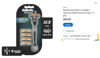 Rastrillo para Afeitar Recargable + Repuestos + 4 pzas por $83 en Walmart