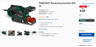 Parkside bandschuurmachine 600W voor €9,99 bij Lidl