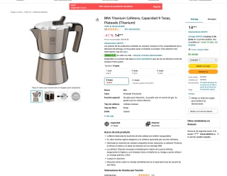 Cafetera BRA Titanium capacidad 9 Tazas Plateado Titanium por 14,99€