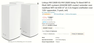 Linksys Velop Multiroom Intelligent Mesh (AX4200) WiFi 6-systeem 3-pack mesh access point voor €199,99 bij Amazon