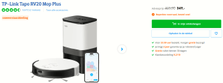 TP-Link Tapo RV20 Mop Plus - Robotstofzuiger met dweilfunctie voor €349 bij Coolblue