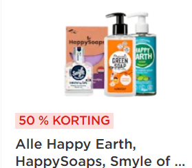 Alle Happy Earth, HappySoaps, Smyle of Marcel's Green Soap met 50% korting bij de Plus