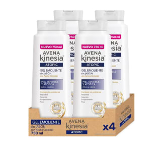 Gel Avena Kinesia de Baño Emoliente Sin Alcohol Piel Sensible y Atópica Hipoalergénica Avena 100% Natural Pack 4 x 750 ml por 7,45€
