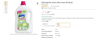 Asevi Detergente Aloe Vera 40 dosis por 3,45€