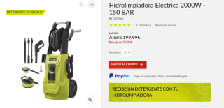 Hidrolimpiadora eléctrica Ryobi 2000w con accesorios por 179.99€