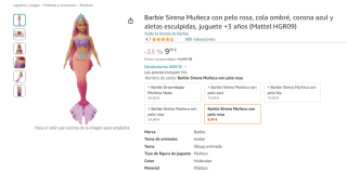 Barbie - Sirena con pelo rosa por solo 9,99€