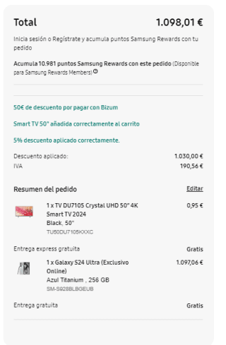 Samsung Galaxy S24 Ultra de 256GB + gratis TV Samsung 50" por 1.098€