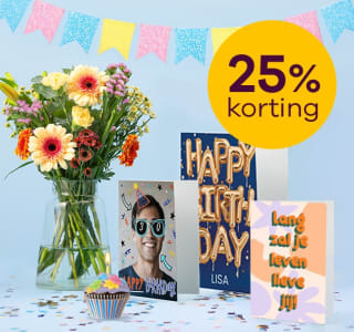 25% korting op alle verjaardagskaarten en -cadeaus bij Greetz