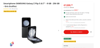 SAMSUNG Galaxy Z Flip 5 de 8GB/256 GB + Smart TV QLED 55” + Tarjeta Regalo 200€ por 1209€