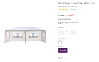 Carpa Stay Elit ancho 6x3m por $1,829 en Suburbia