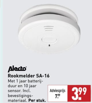 Alecto SA-16 Rookmelder Met Time-Out-Functie voor €3,99 bij de Aldi