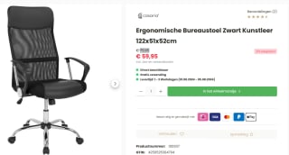 Ergonomische Bureaustoel Zwart Kunstleer voor €59,95 bij Deubaxxl