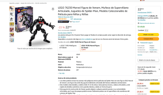 Figura de Venom Muñeco supervillano LEGO Marvel articulado por 22,99€
