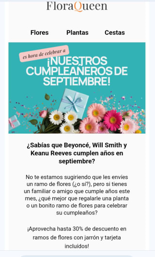 30% descuento en ramos con jarrón y tarjeta incluida en FloraQueen