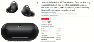 Soundcore bij Anker Life A1 draadloze oordopjes voor €34,99 bij Amazon
